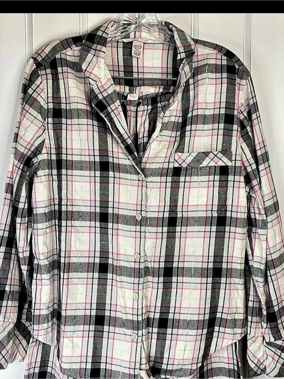 Victoria's Secret Flannel Long Pajama Set Plaid Button-Front Pajama Set